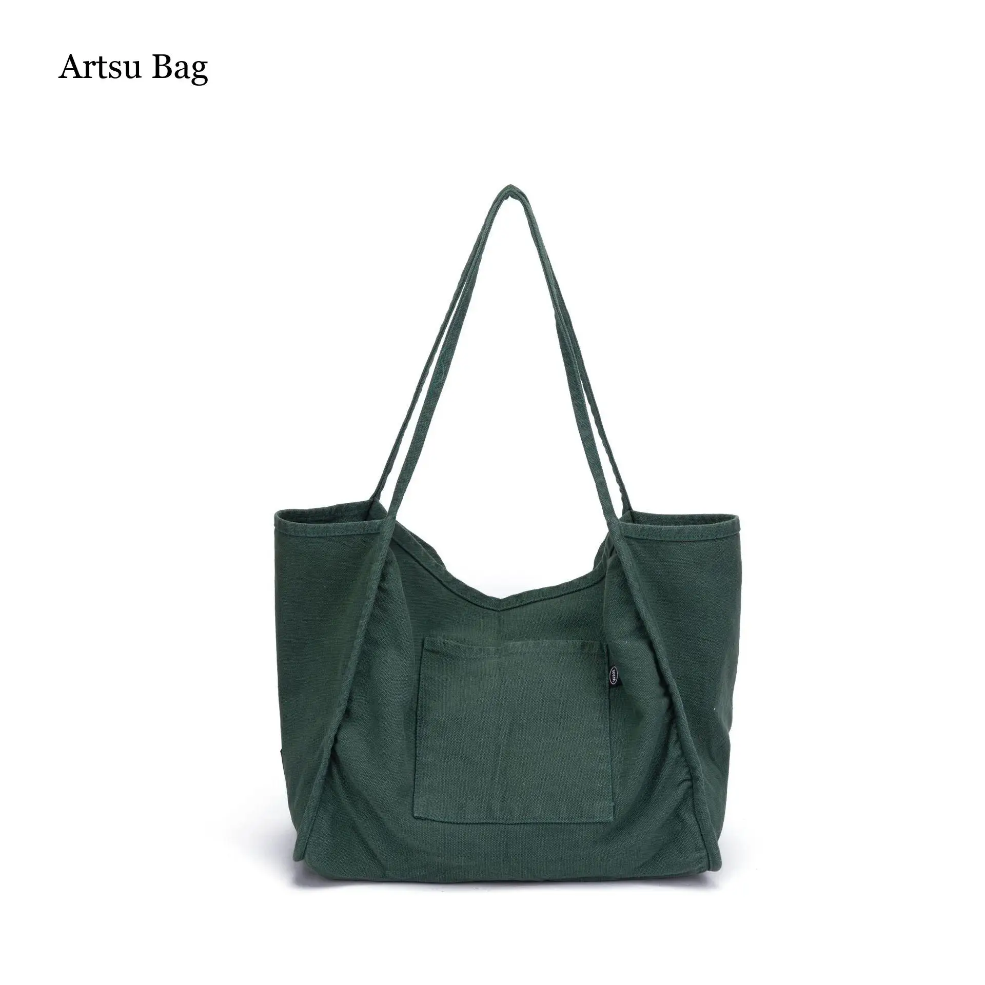 

Handheld Shopping Bag Women Fashionable Large Capacity Tote Bag Strap Open Shoulder Bag Canvas Solid Color Bag for Female