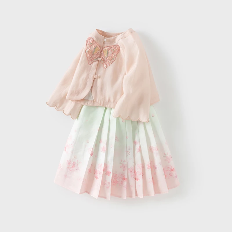 Dave Bella Children Skirt Set Girls Baby Two-Piece Set Princess 2024 New Spring Fashion Casual Gradient Color Elegant DB1251062