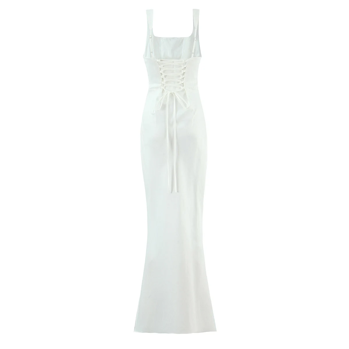 Dames tank mouwloos ruches slanke vloerlengte jurk rugloze trekkoord avond satijnen maxi-jurken