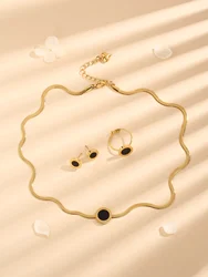 New Roman Digital Black Disc Necklace Earrings Ring Jewelry Set Fashionable and Elegant Jewelry