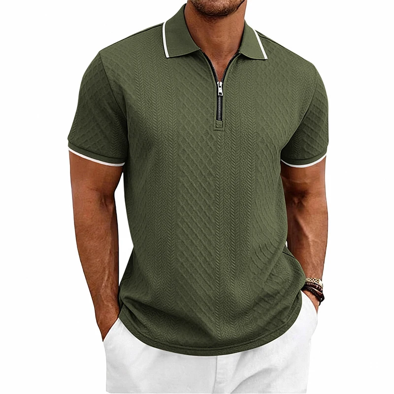 Sommer Herren Casual Business Kurzarm 9-Farben Jacquard 1/4 Reißverschluss Poloshirt | Strukturiertes Polo-Top mit Reißverschluss und kurzen Ärmeln – Detail 9