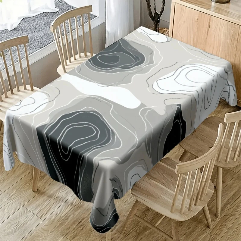 Gray Contour Abstract Tablecloth, Cream Base With Grey Line Print, Rectangular Table Cover for Modern Home Dining Table Decor