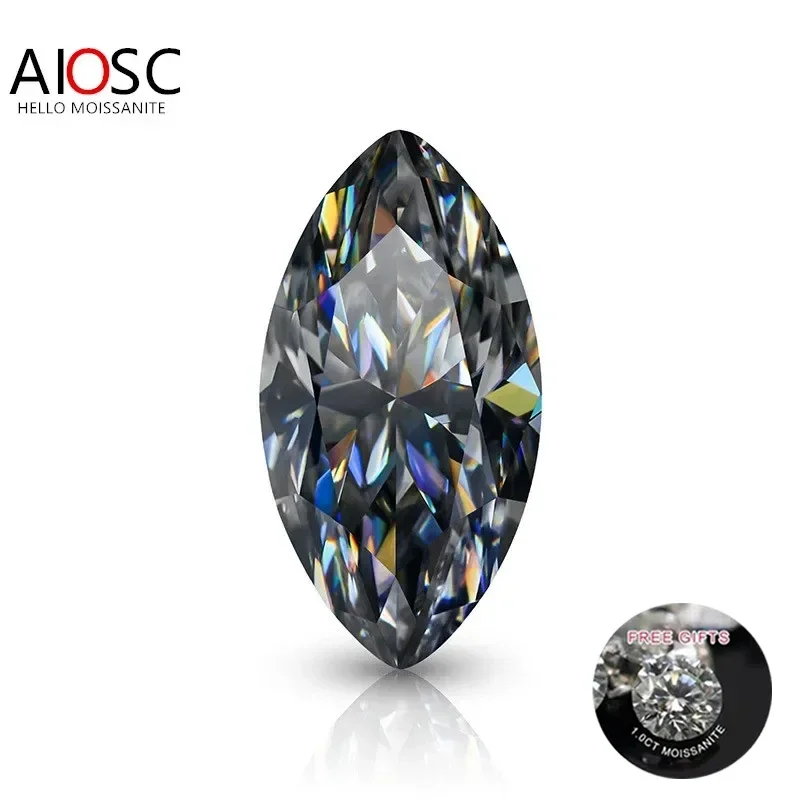 

AIOSC Marquise Cut Loose Moissanite Stone Dark Gray Gems 0.5ct~3.0ct for Women Jewelry Diamond Ring Material with Certificate