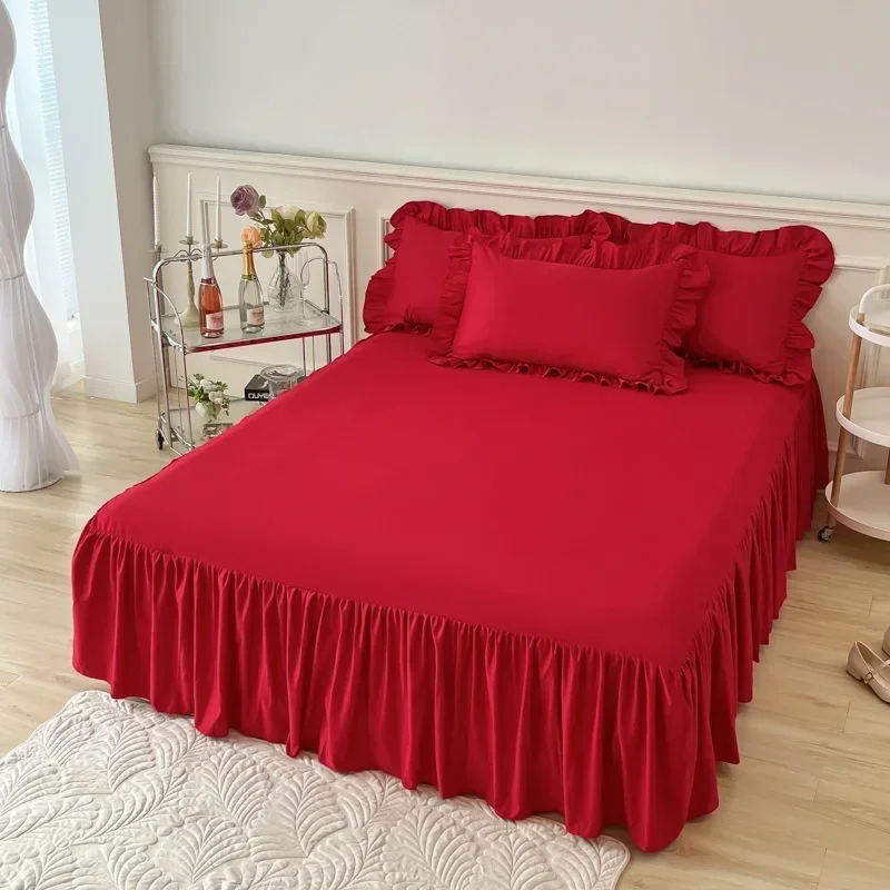 Solid Color Bed Skirt Lace Ruffled Bed Skirt 1pcs Cover Bedroom Beds Cover Bed Skirt Non-slip Mattress Cover Bedsheet Bedspread