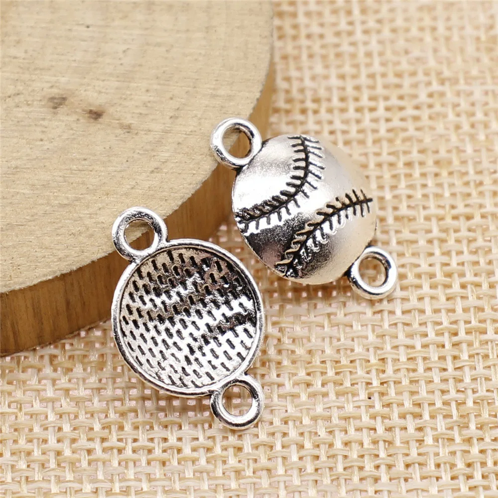 WYSIWYG 10pcs 14x22mm Antique Silver Color Baseball Connector Charms For DIY Jewelry Making