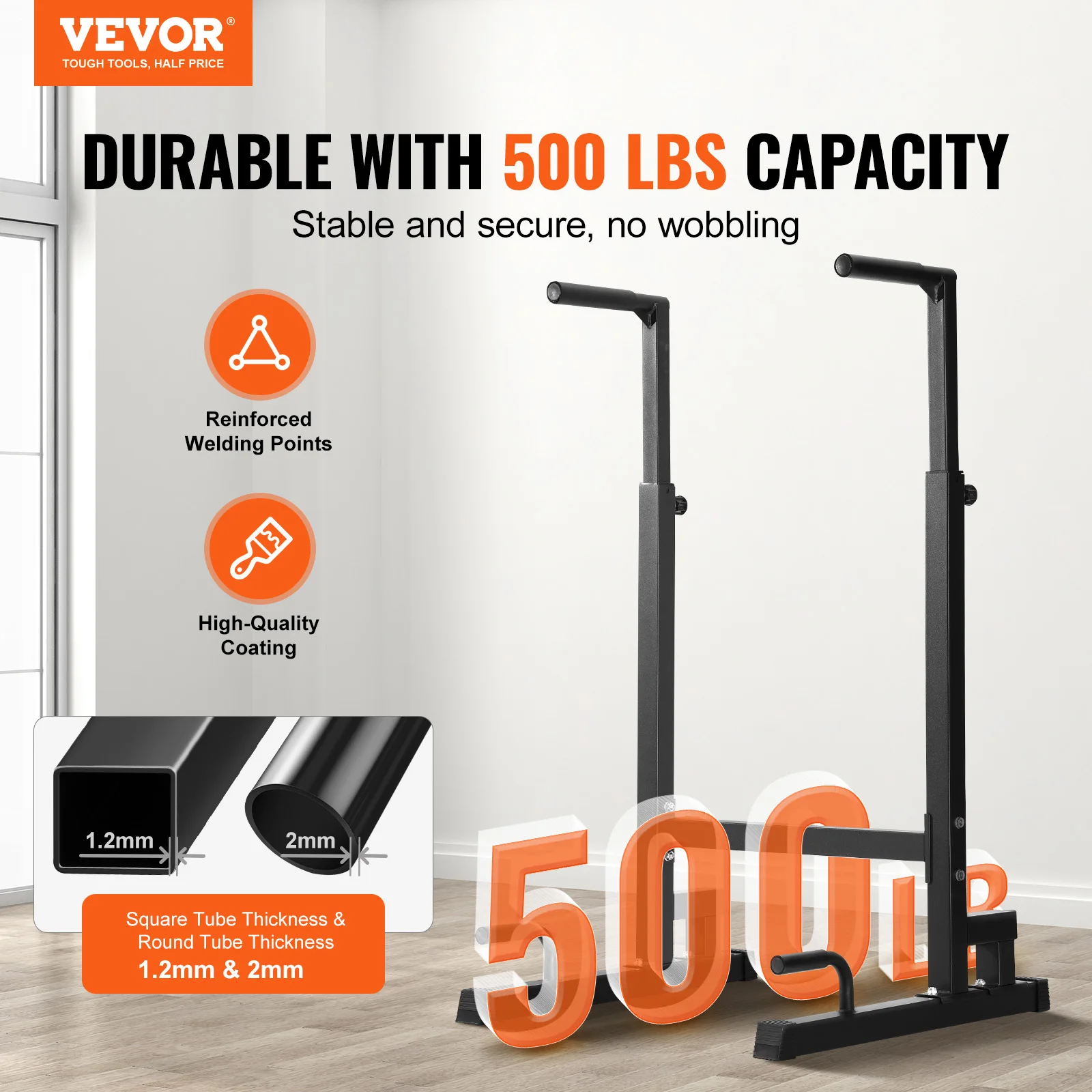 VEVOR 500 lbs Power Tower Pull Up Bar Station with Adjustable Height Fitness Workout Dip Bar Station Stabilizer for Home Gym