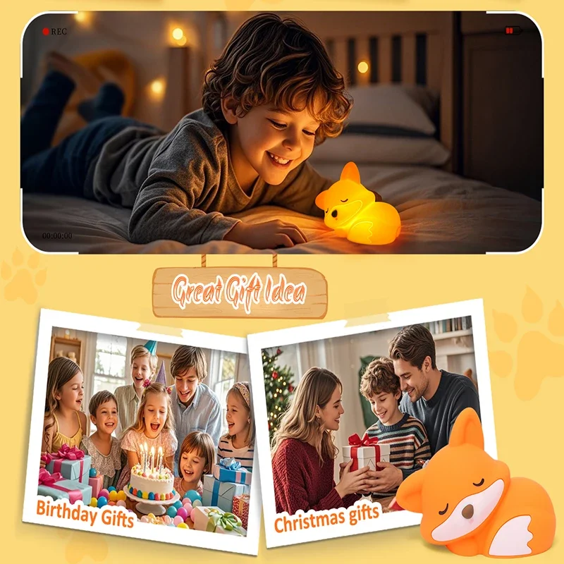 Fox Night Light Rechargeable Squishy Dimmable Nightlight, LED Novelty Animal Toy Cute Stuff, Baby Tollders Room Décor