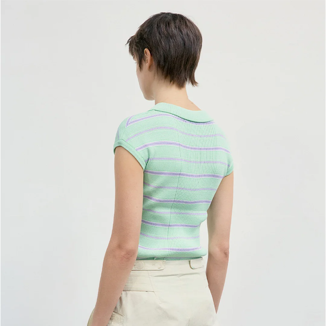 2025 Top semplice in maglia a righe a maniche corte primavera/estate