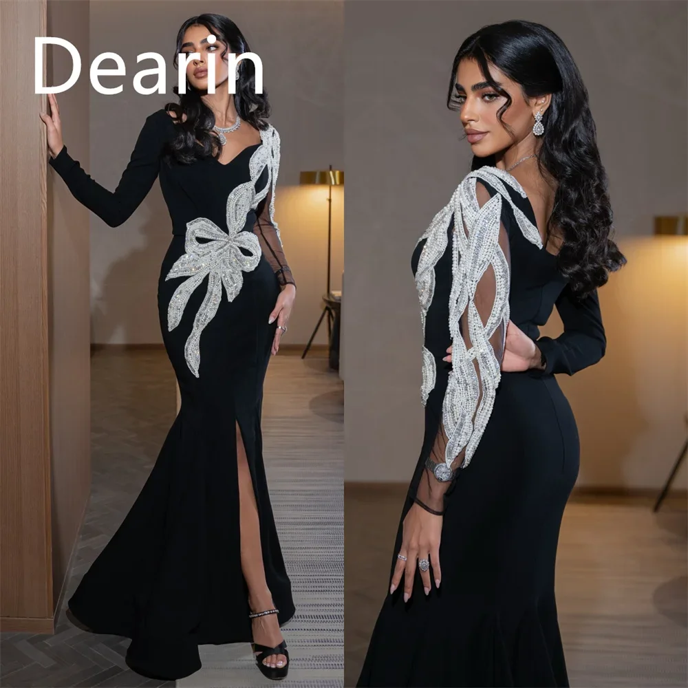 Customized Women Prom Gown Formal Dearin V-neck Sheath Floor Length Skirts Applique Bespoke Occasion Dresses Evening Dress