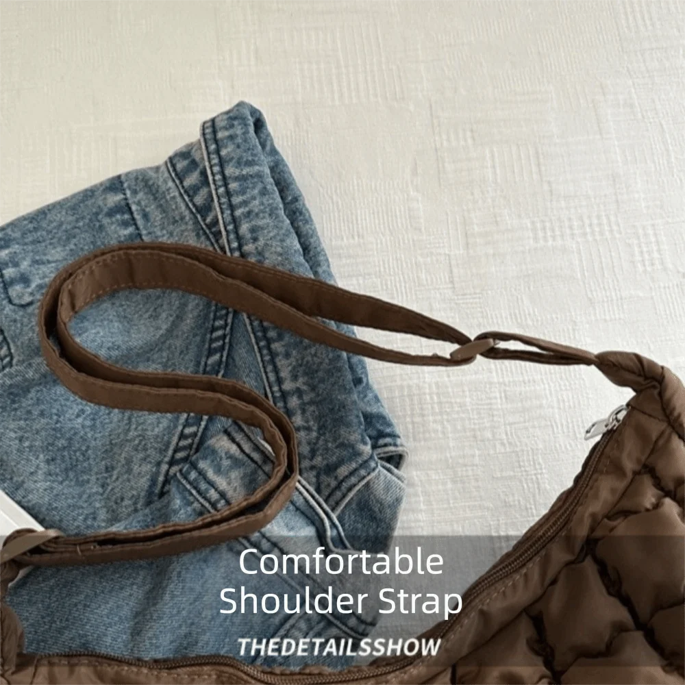 Gesteppte Puffer-Schultertasche mit Verstellbarem Riemen Einfarbige Gepolsterte Crossbody-Tasche aus Nylon mit Großer Kapazität Unterarmtasche für Damen – Detail 13