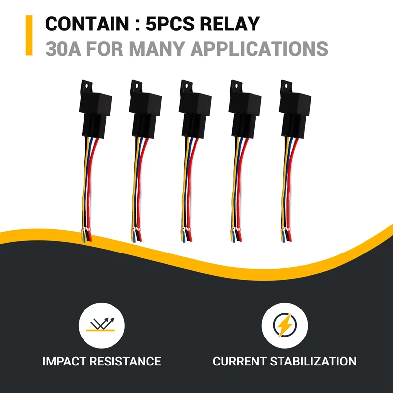 

5Pcs 12V/30A Copper Automotive Marine Relay & 5 Wire Harness Socket