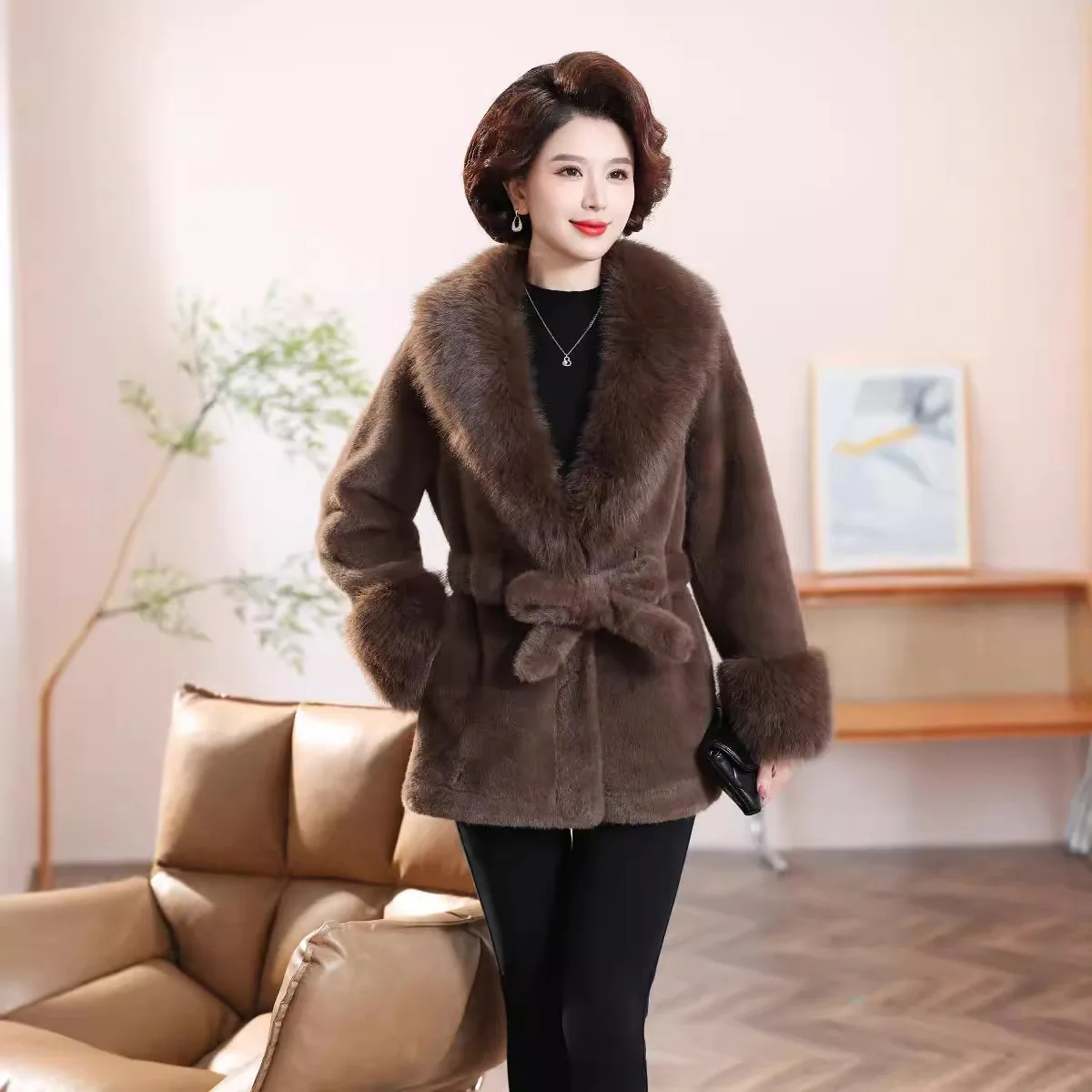 2025 woman Faux Fur Imitation fox fur mink fur grass fashionable trendy fur integrated fur coat fur collar Women's Clothing fur