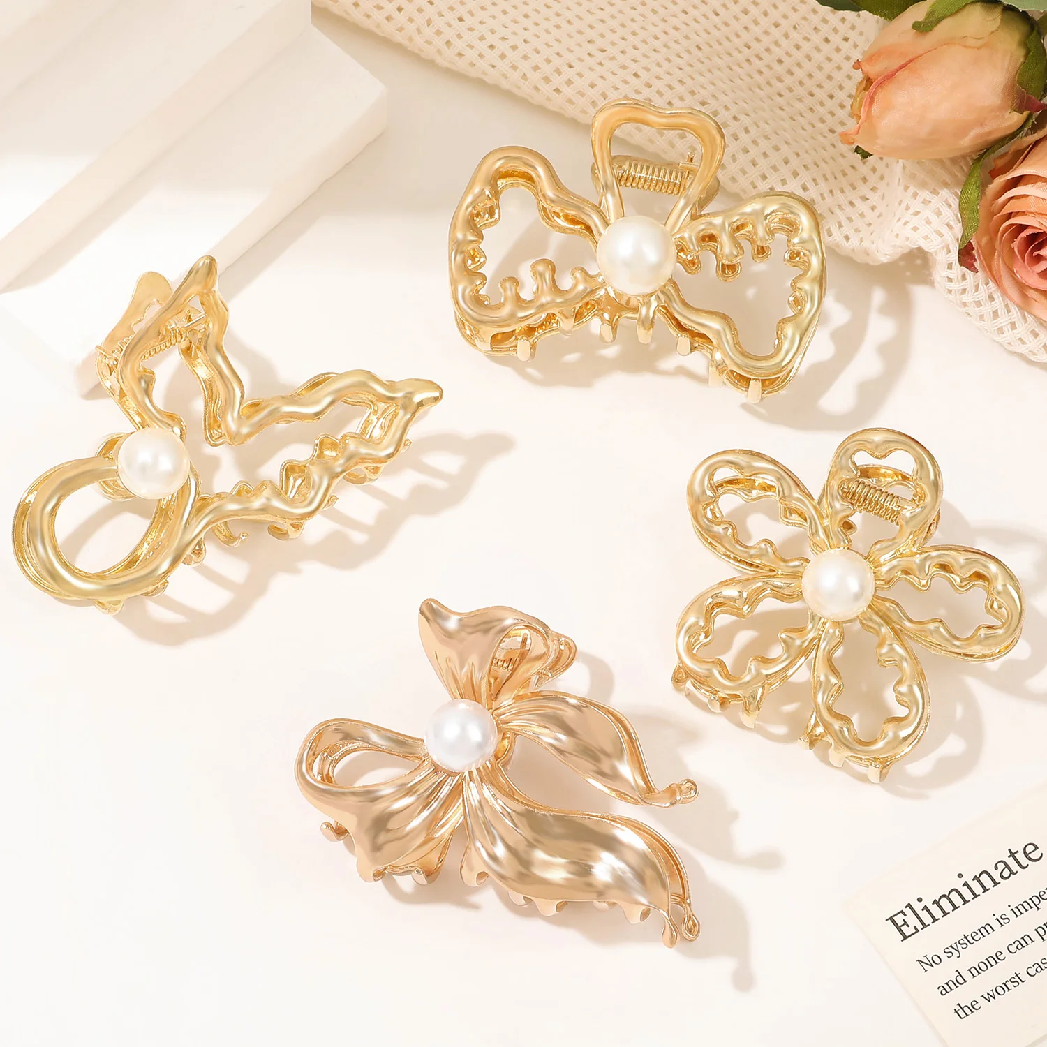 Korean New Trend Alloy Pearl Flower Bowknot Claw Clip Engagement Party Creative Headwear Women's Elegant Hair Accessories Gift