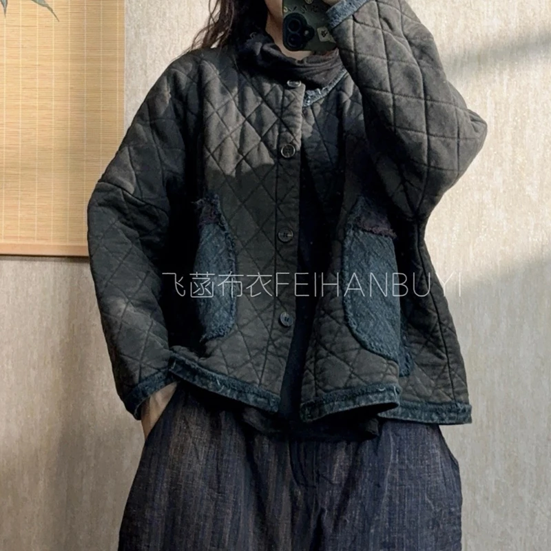 

2025 New Arrival Autumn/winter Women Single Breasted Long Sleeves Cotton Parkas All-matched Casual O-neck Vintage Coats F94