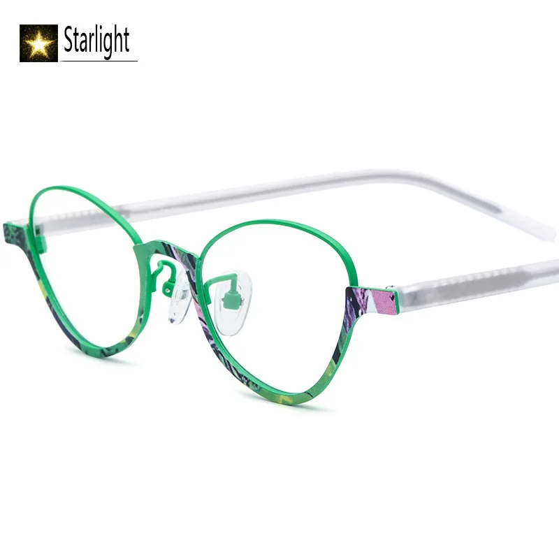 Montura de gafas de titanio puro para hombre y mujer, monturas de gafas de ojo de gato, ultraligeras, coloridas, de cara pequeña, para lectura óptica, miopía, 137mm