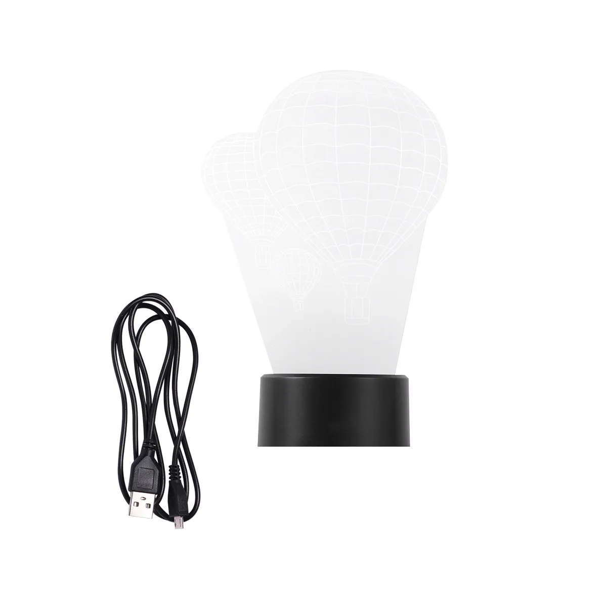Hot Air Balloon 3D Night Light LED 7 Colors Black Base Decorative Lamp Bedroom Bedside Touch Light Energy Saving Visual Illusion