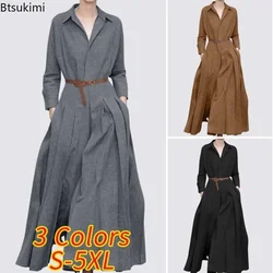 Elegantes Hemd kleid für Frauen Mode Revers Temperament langes Kleid Frühling Herbst neue lässige Büro Damen Maxi kleid bescheidene Robe