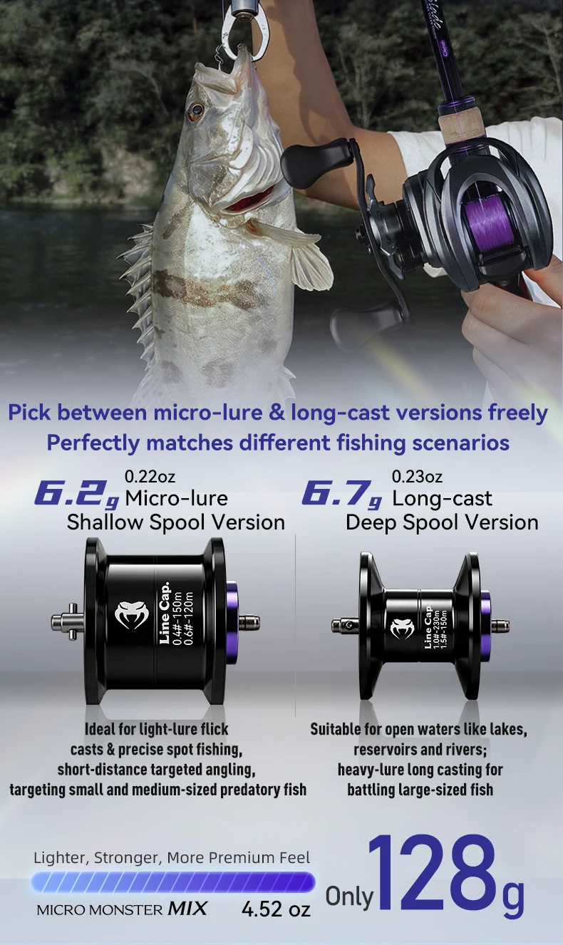Kingdom BFS Baitcasting-Rolle 128g/130g Ultraleicht 7,6:1 Übersetzungsverhältnis 6+1BB Magnetische Bremse Max. Bremskraft 4kg/6kg Süßwasser-Angelrolle – Detail 5