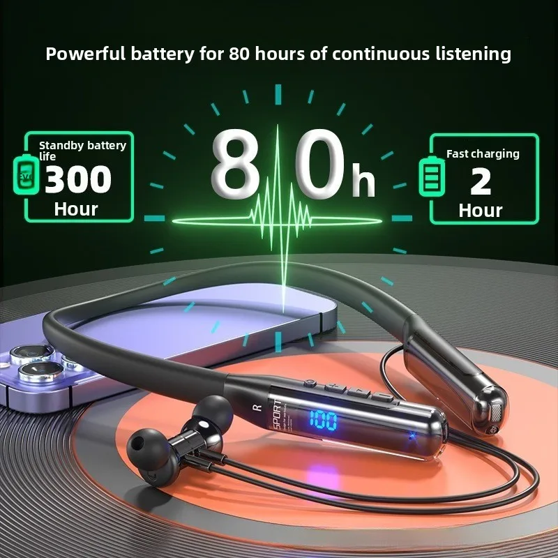 2026 New Neck Bluetooth Headset Intelligent Noise Cancellation Digital Long Battery Life Wireless Bluetooth Sports Headset view 3