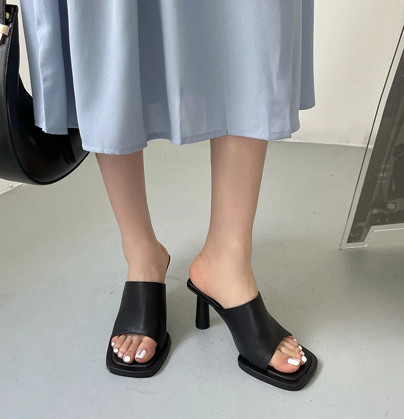 Open Toe Women Slippers Casual Slides Mules Shoes Round High Heels Pumps Black White Blue Summer Outdoor Slippers Mules Slides