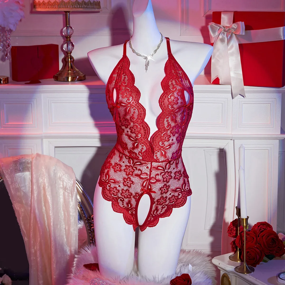 

Сексуальное женское белье с вырезами, женский кружевной комплект с полым бюстгальтером, прозрачный открытый бюстгальтер с глубоким V-образным вырезом, сексуальные комплекты нижнего белья, эротические костюмы на день Святого Валентина