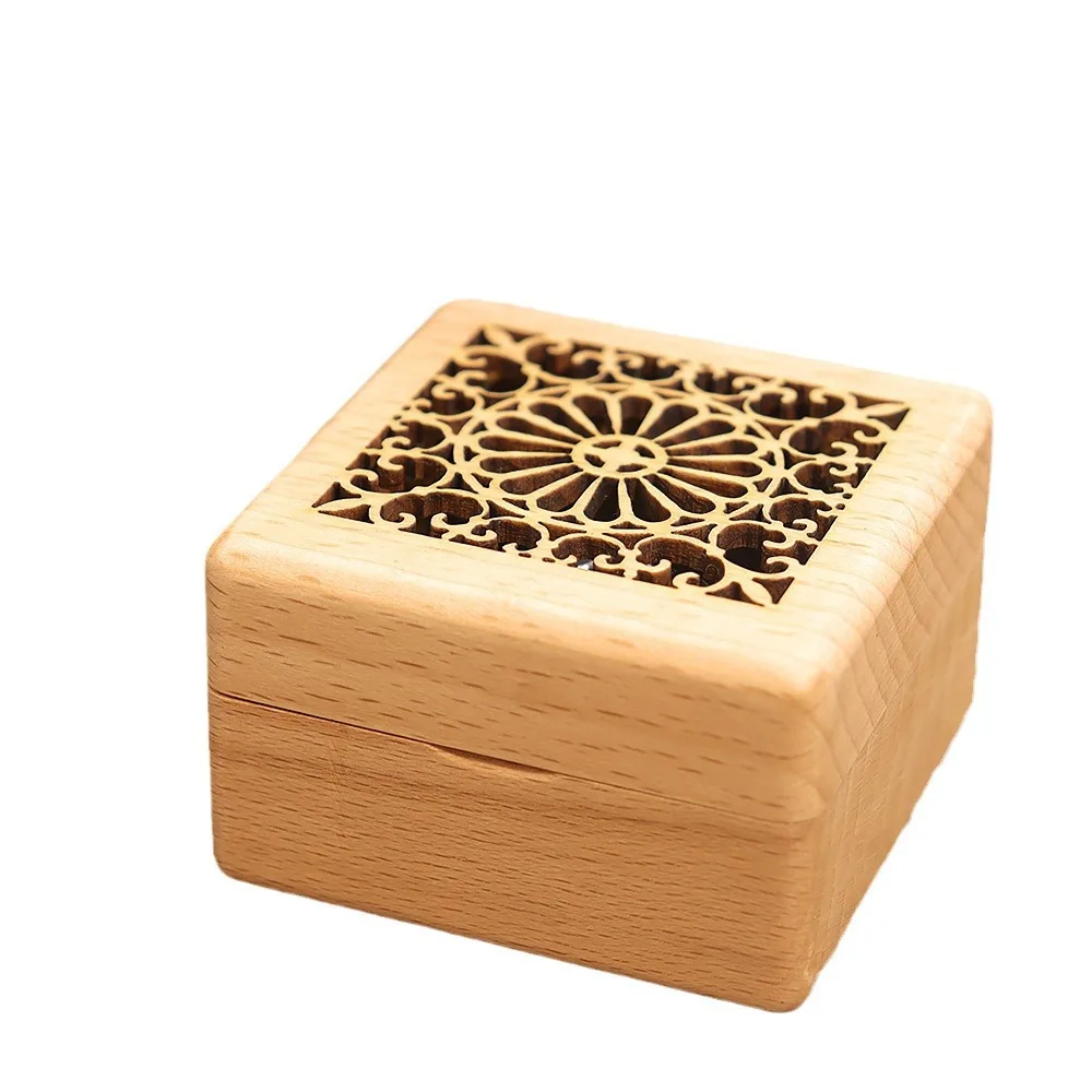 Vintage Curving Wood Mini Rings Box Natural beech Ring Storage Wedding Engagement Ring Case Hollow Out Wood Ring Organizer Box