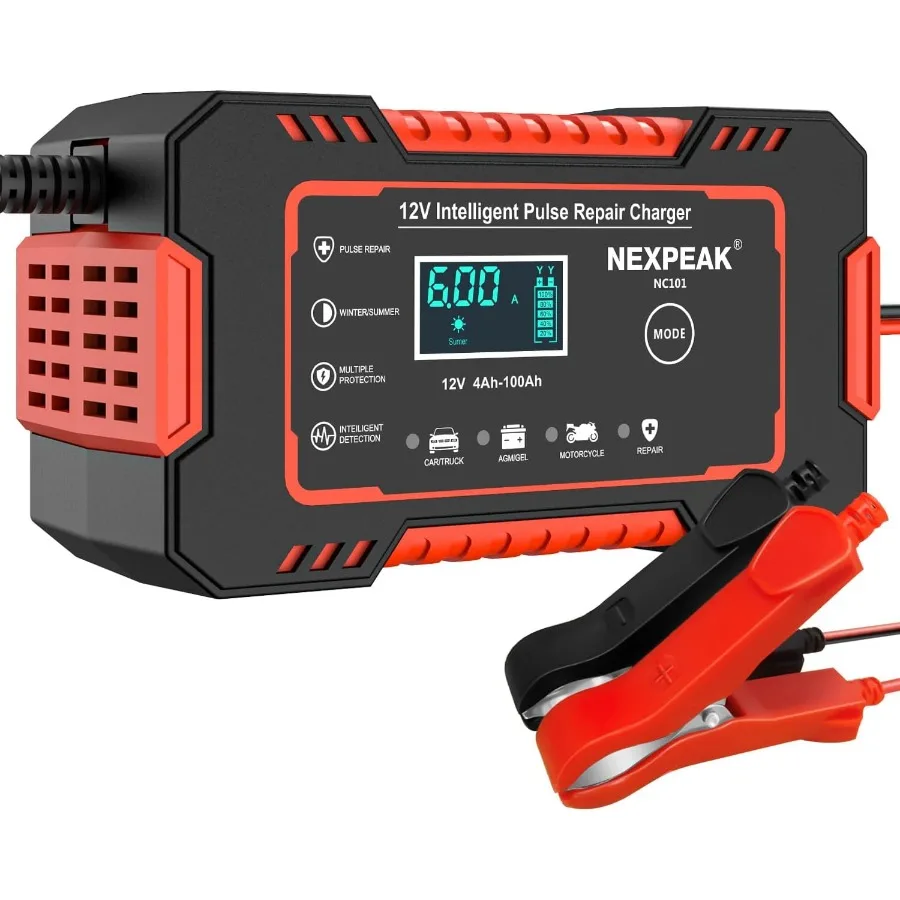 

NEXPEAK NC101 Автомобильное зарядное устройство, умное зарядное устройство для аккумулятора, 12 В, 6 А, устройство для обслуживания автомобильного аккумулятора, десульфатор с температурной комедии