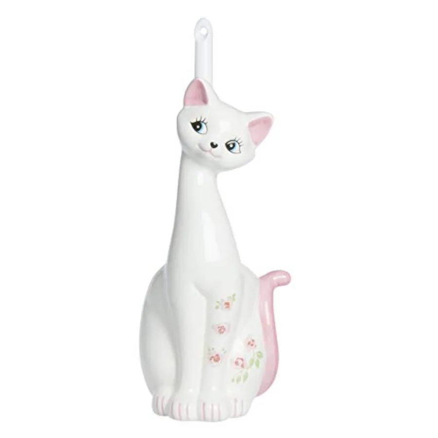 

Sunart SAN1708 Cute Miscellaneous Goods Lovely Pottery Cat Toilet Brush Stand with Toilet Brush 5.1 Inch 13 cm Width Pink