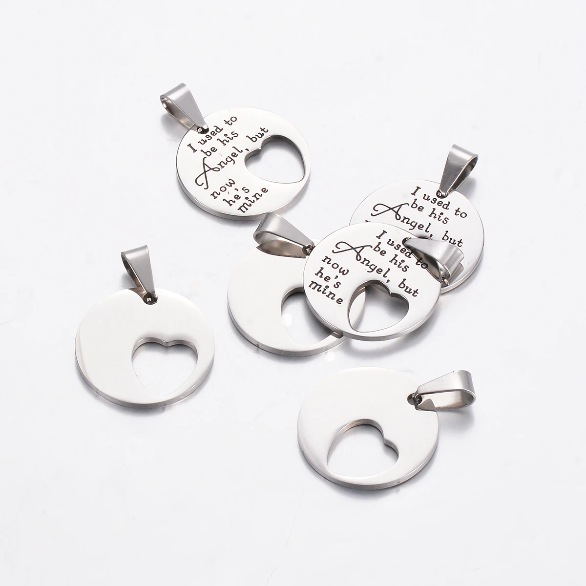 10Pcs Mirror Stainless Steel 34x20mm Silver Round Heart Hollow Lettering DIY Pendant Gift Making Accessories for Pet Dog Tag