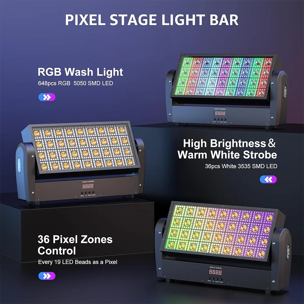 Lumières stroboscopiques à faisceau LED RVB 3 en 1, contrôleur DMX, tête mobile, DJ Chang super lumineux, barre de lavage, effets d'éclairage de scène