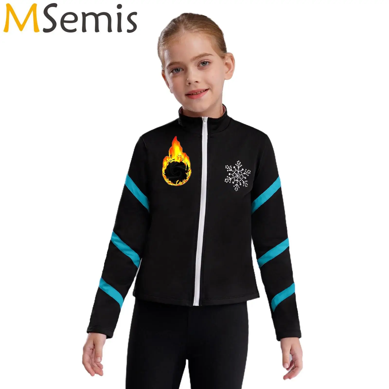 Kids Girls Gymnastics Figure Skating Dance Coat Tops Fleece-Lined Jacket Long Sleeve Zipper Stand Collar Sweatshirt Dancewear