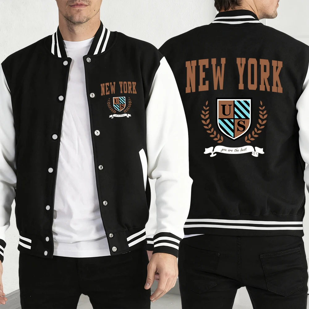 

New York Usa Pattern Retro Streetwear Men Hip Hop Loose Clothing Casual Vintage Fleece Jacket Unisex Autumn Fashion Clothes