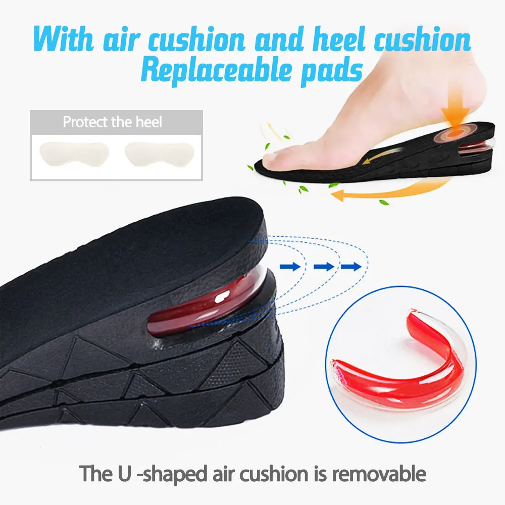 3-9cm Invisible Height Increase Insole Cushion Height Lift Adjustable Cut Shoe Heel Insert Taller Support Absorbant Foot Pads