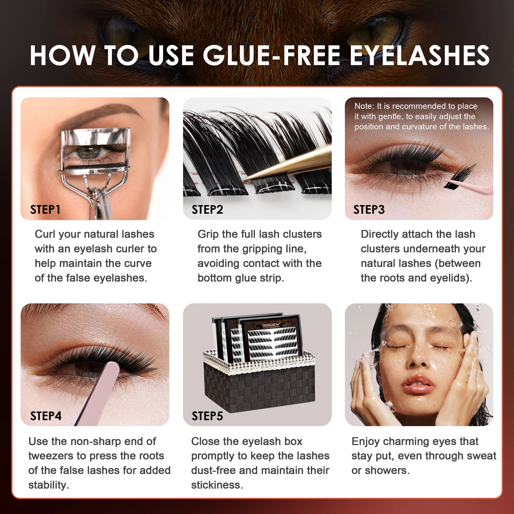 シードゥー フォックススタイル セルフ接着まつげ ソフトつけまつげ 細いステム DIYつけまつげ (接着剤付き)