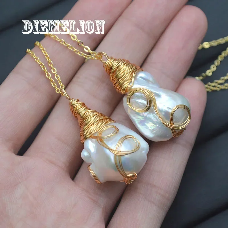 

100% натуральный пресноводный нестандартный большой кулон из барочного жемчуга с позолоченным круглым цепочкой ожерелье для женщин Роскошные модные ювелирные изделия