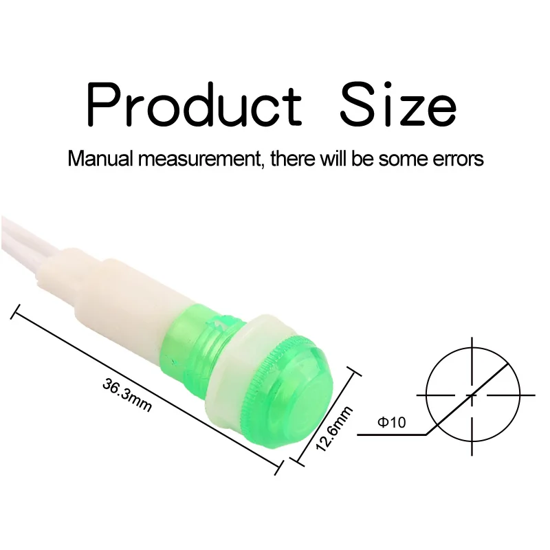 Lámpara de señal de 10 piezas y 10mm, iluminación de neón guiada por CC, luz roja, verde, amarilla, 12V, 24V, 380V, 220V, indicadores seguros