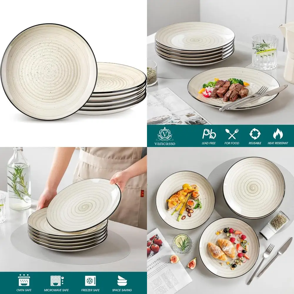 

bonbon dinner plates set of 6, 10.5 inch dish set, beige ceramic plates, microwave & dishwasher safe