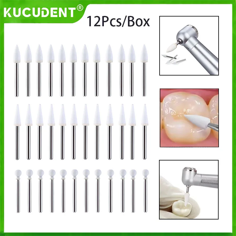

12pcs/box Dental Polisher White Stone Flame Cone Round Shape FG Burs for Polishing Metal Resin Porcelain Dentistry Tools