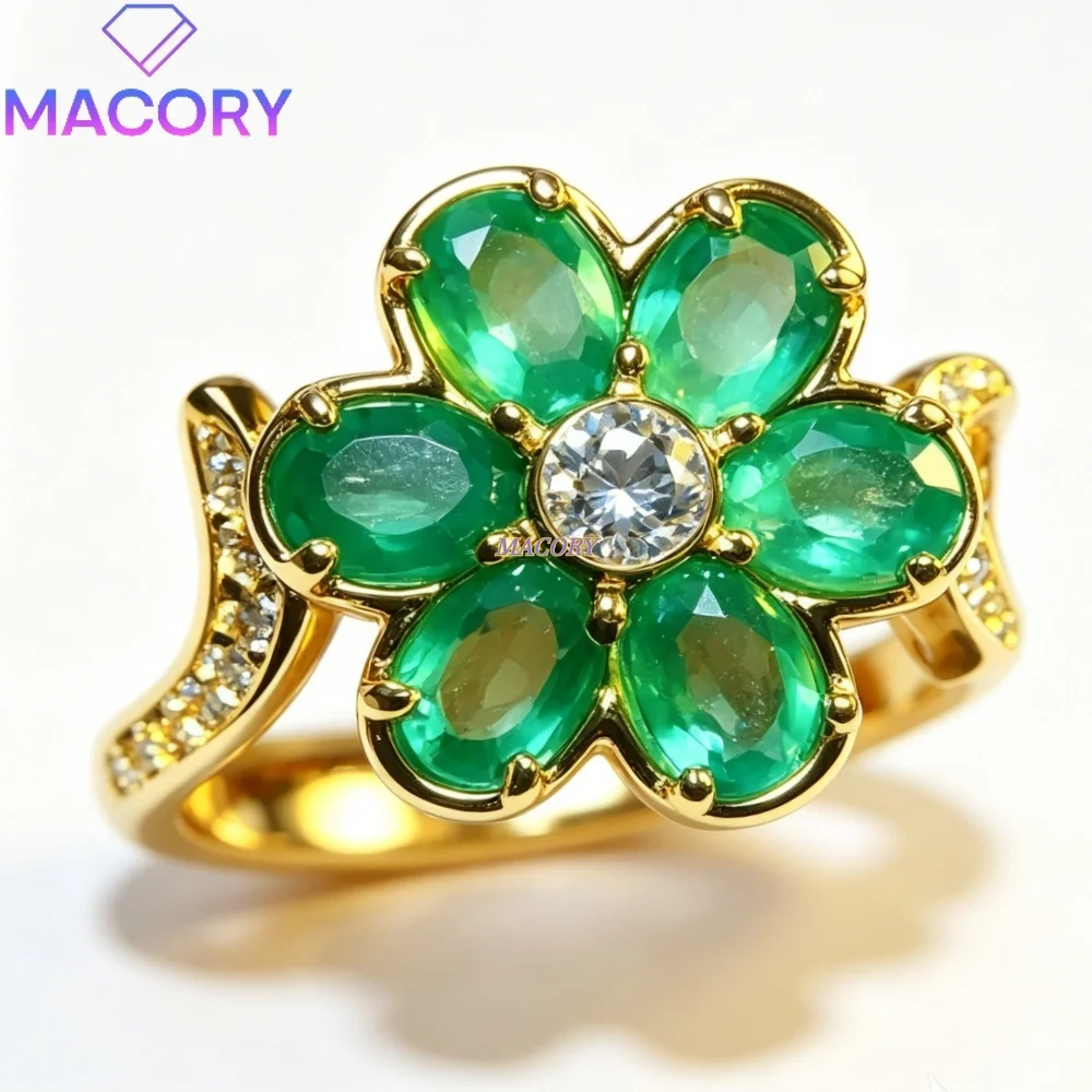Natural emerald ring S925 sterling silver with a delicate flower design youthful and finely crafted choice for everyday wear