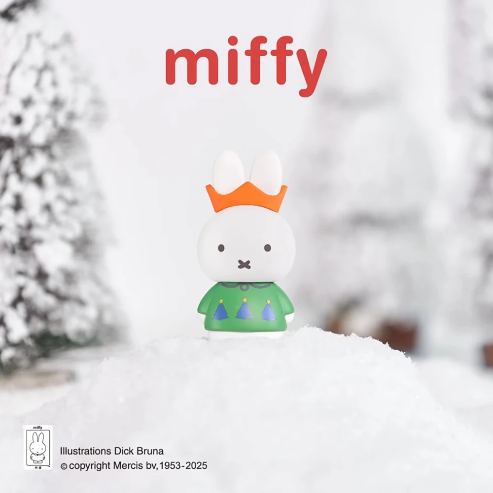 Caja ciega de figura en miniatura Kawaii Miffy, muñeco de conejo bonito, figura temática de invierno coleccionable, regalo de escritorio para vacaciones de Navidad para niña