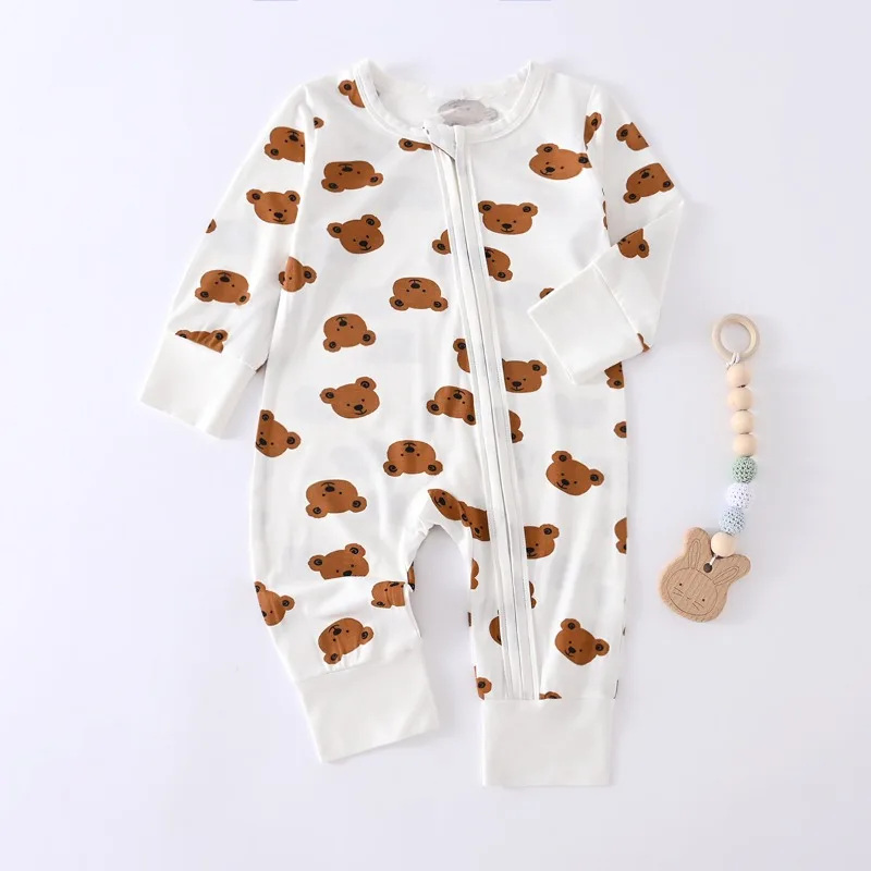 Bamboo Fiber Long-sleeved One-piece Rompers for Infants and Newborns Boys Girls in Spring and Autumn