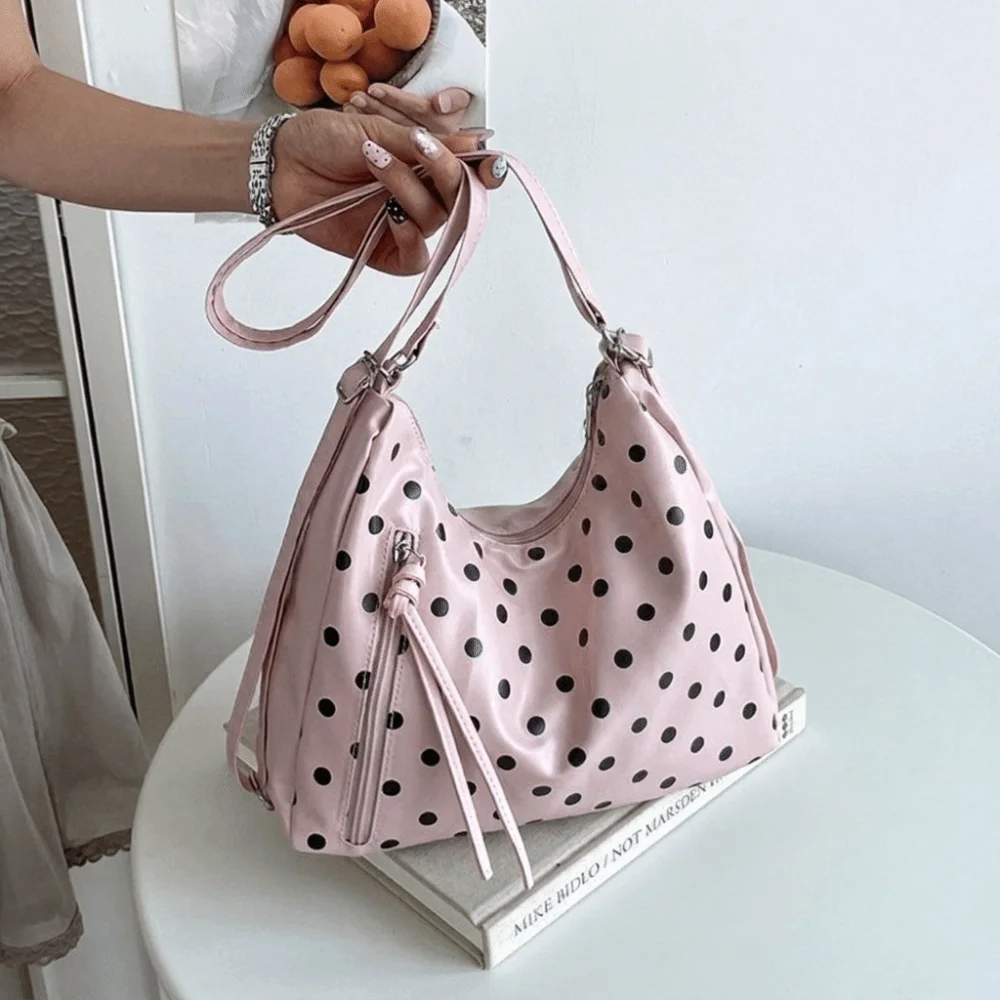 Fashion PU Leather Polka Dot Shoulder Bag Large Capacity Lightweight Tote Bag Underarm Bag Backpack Bucket Handbag Travel