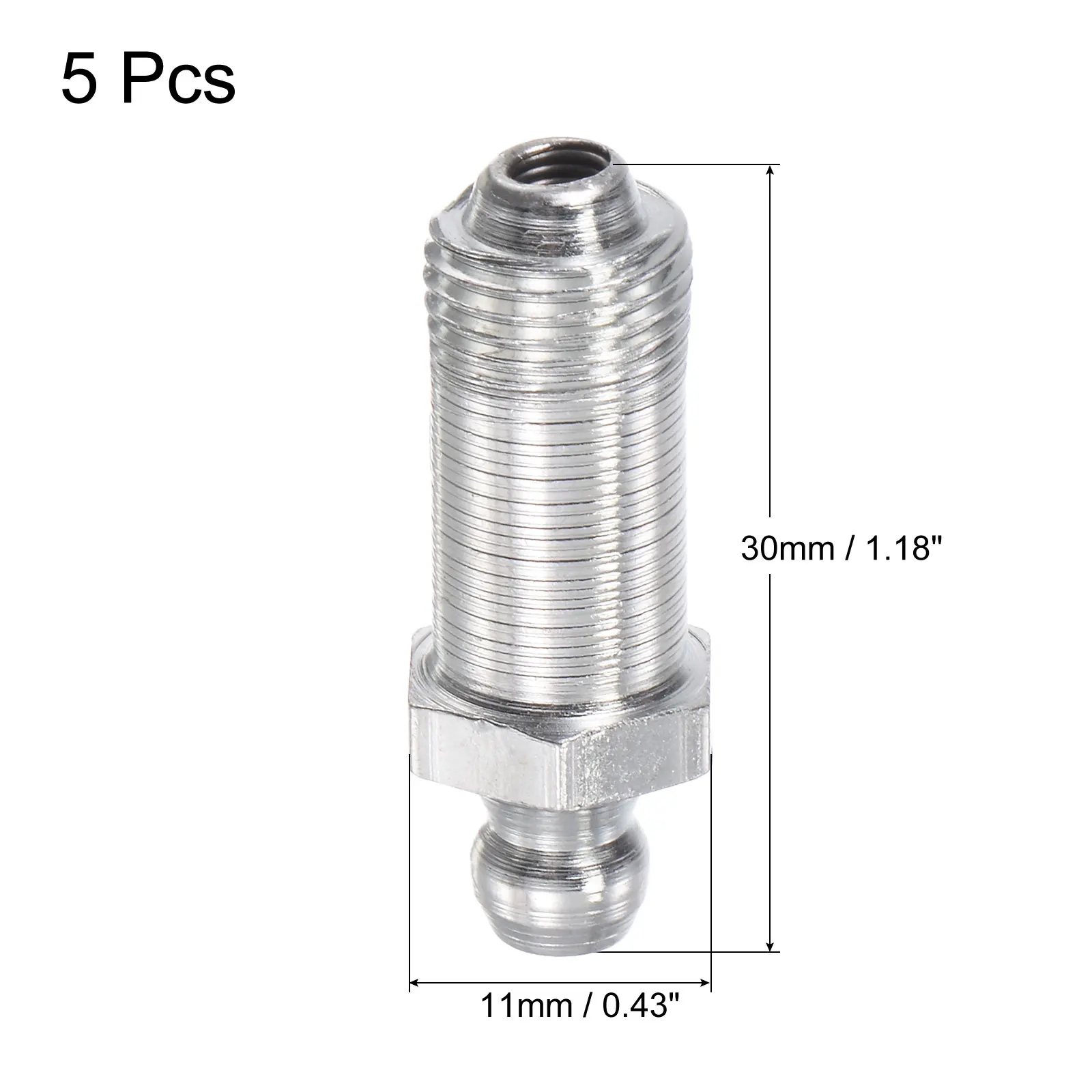 5Pcs Steel Straight Grease Fitting Assortment G1/8inch Thread 11mm Width Hydraulic Grease Fitting Accessories