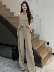 Fashion Casual Two Piece Pant Set For Women Sleeveless Sexy Vest Top + High Waist  Wide Leg Pants Suits Summer 2 Piece Outfit