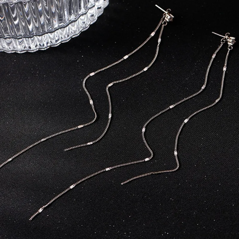 Fashion Silver Color Long Earrings for Women Tassel Temperament Ear Line Fine Jewelry Pendientes 2024 Tendencia Party Gifts