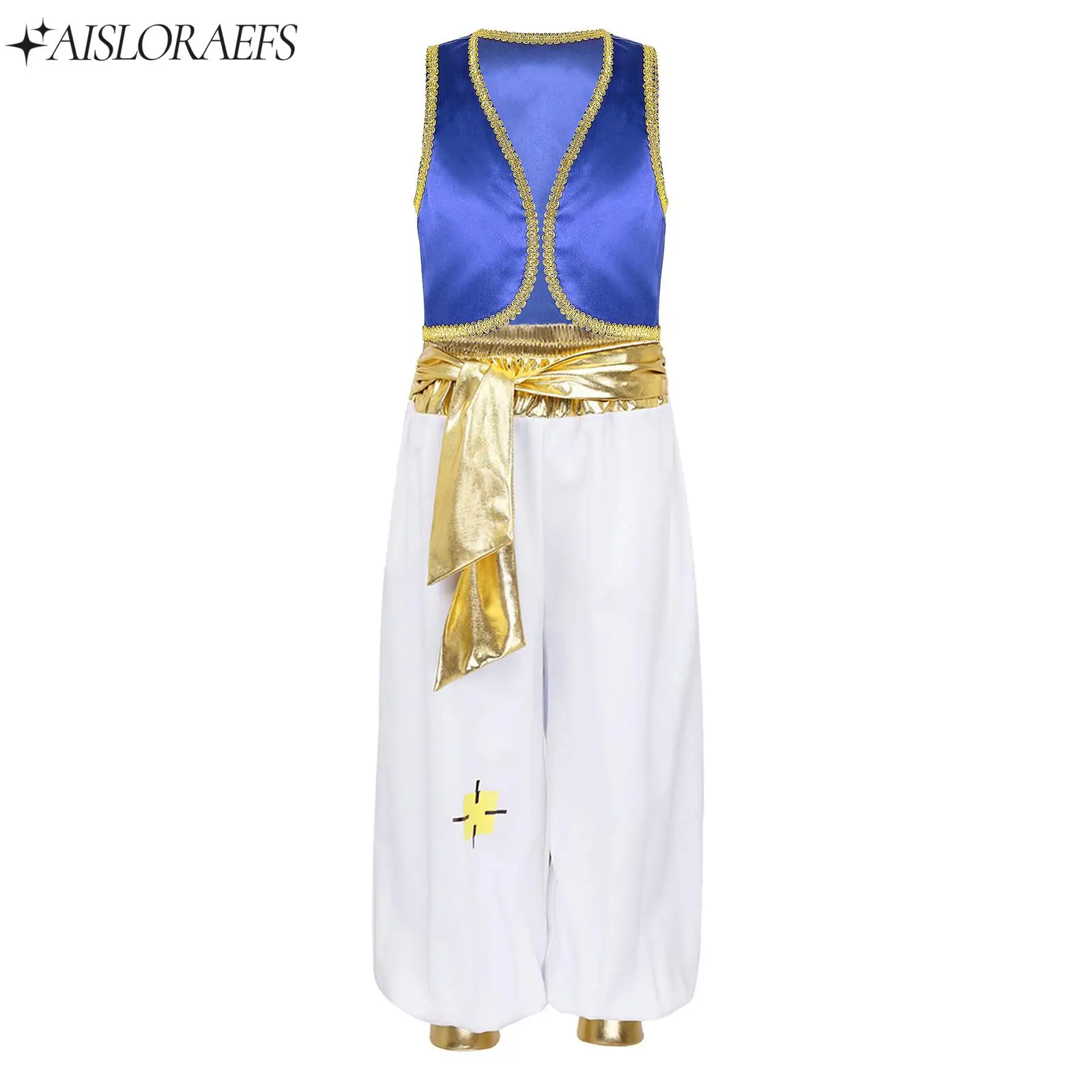 

Boys Arabian Prince Costume Set Sleeveless Waistcoat+Pants Outfits Halloween Cosplay Dress Up Theme Party Performance Suit