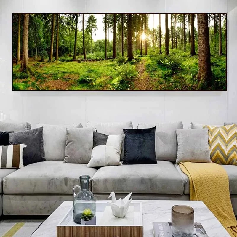 Landscape Green Yellow Forest Tree Canvas Painting Sunlight Posters and Prints Wall Pictures for Living Room Home Decor