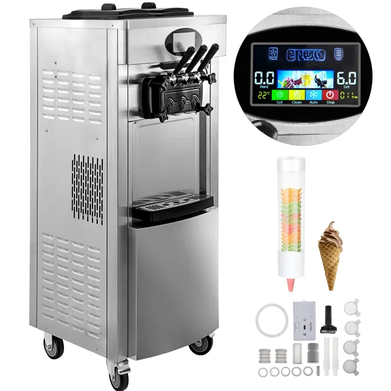 2 + 1 Flavor Soft Ice Cream Machine with Dual Compressor/Pre-cooling Function/Air Pump