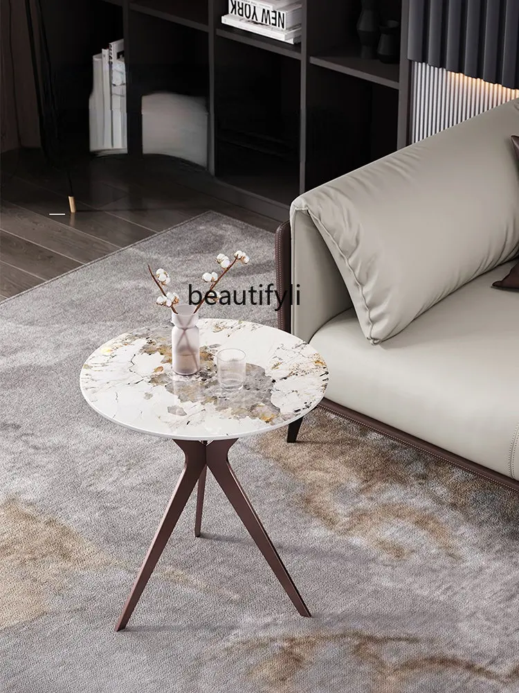 yjLight Luxury Stone Plate Sofa Side Table Side Cabinet Side Table Living Room Small Coffee Table Modern Minimalist Corner Table