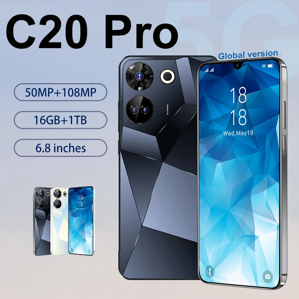 

C20 Pro Gaming Phone 6.8'' HD+ Android 13 16GB+1TB 8000mAh Face unlock Fingerprint unlocking Global Edition 5G Smartphone